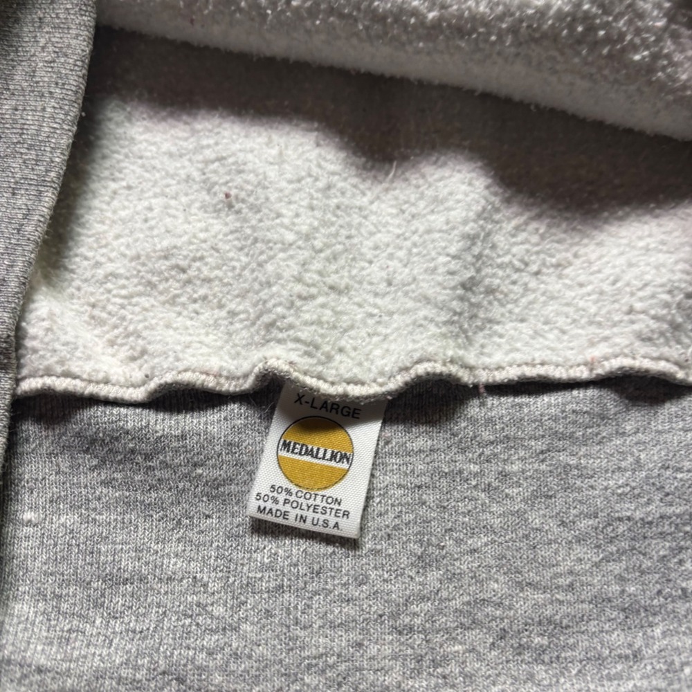 Vintage 80s Medallion Gray Blank Hoodie Made in USA Mens XL Heather Gray Fleece - Picture 2 of 5